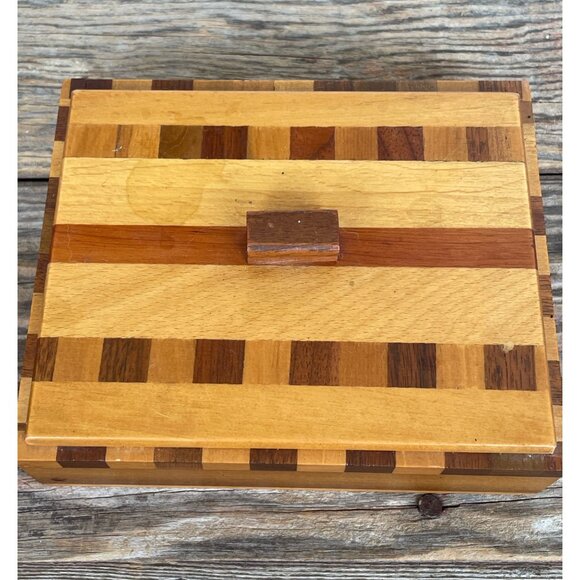 Vintage 1960s Parquet Marquetry Lidded Wood Box MCM - Picture 6 of 16